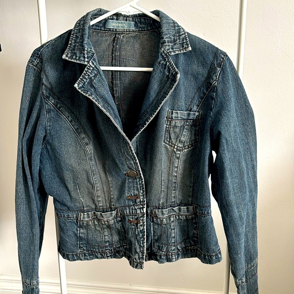 Womens detailed faded jean jacket Sz medium